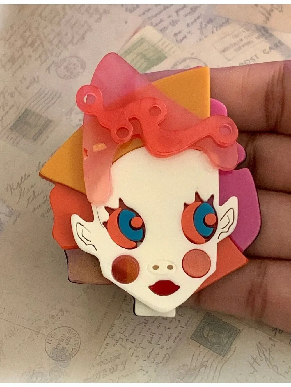 Colorful Funky Face Brooch Pin with Playful Retro Vibes